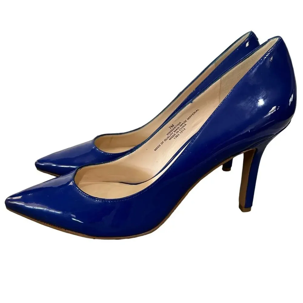 Nine West Martina bright blue size 7 faux patent leather pointed‎ toes 4” heels - Picture 4 of 9